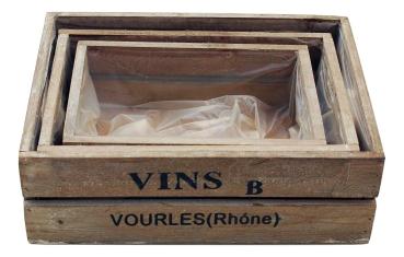 Preview: 3er Set Holzkisten "Vins" Vintage Used Look